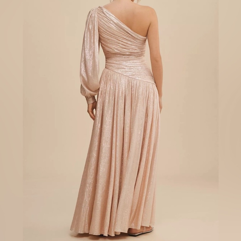 Anthropologie Pink One-Shoulder Ruched Gown